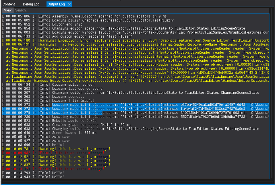 Output Log Console Window